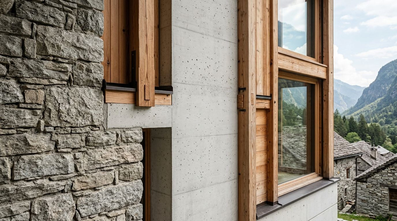 Baukultur, traditionelles Mauerwerk, Holz- und Betonbau im Tessin